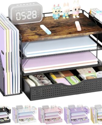 Wood Desk Organizers and Accessories with File Holder & Catalog Racks