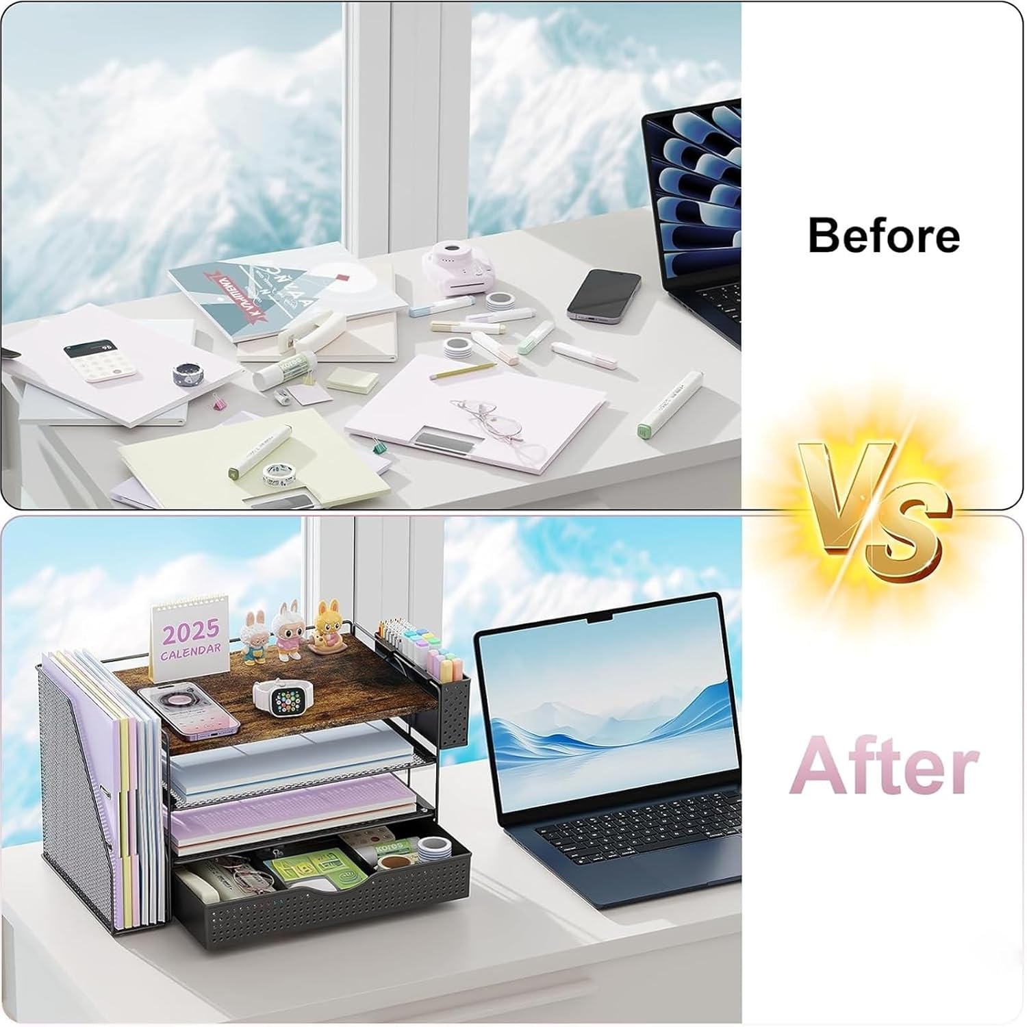 Wood Desk Organizers and Accessories with File Holder & Catalog Racks - Image 2