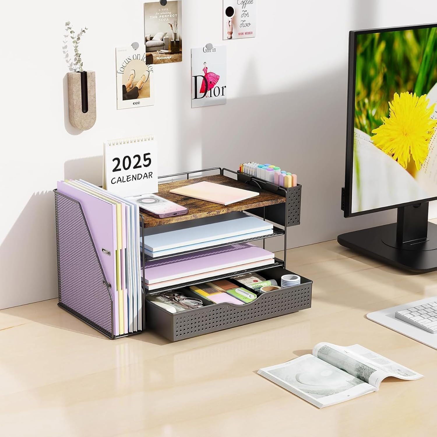 Wood Desk Organizers and Accessories with File Holder & Catalog Racks - Image 3