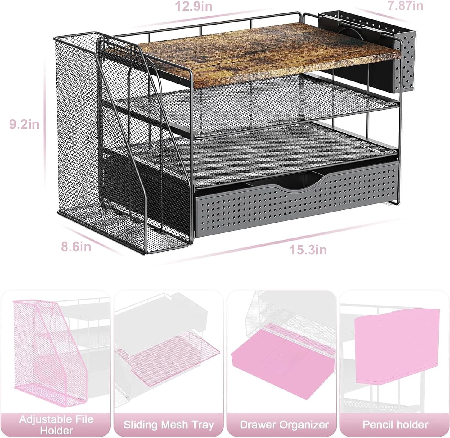 Wood Desk Organizers and Accessories with File Holder & Catalog Racks - Image 4