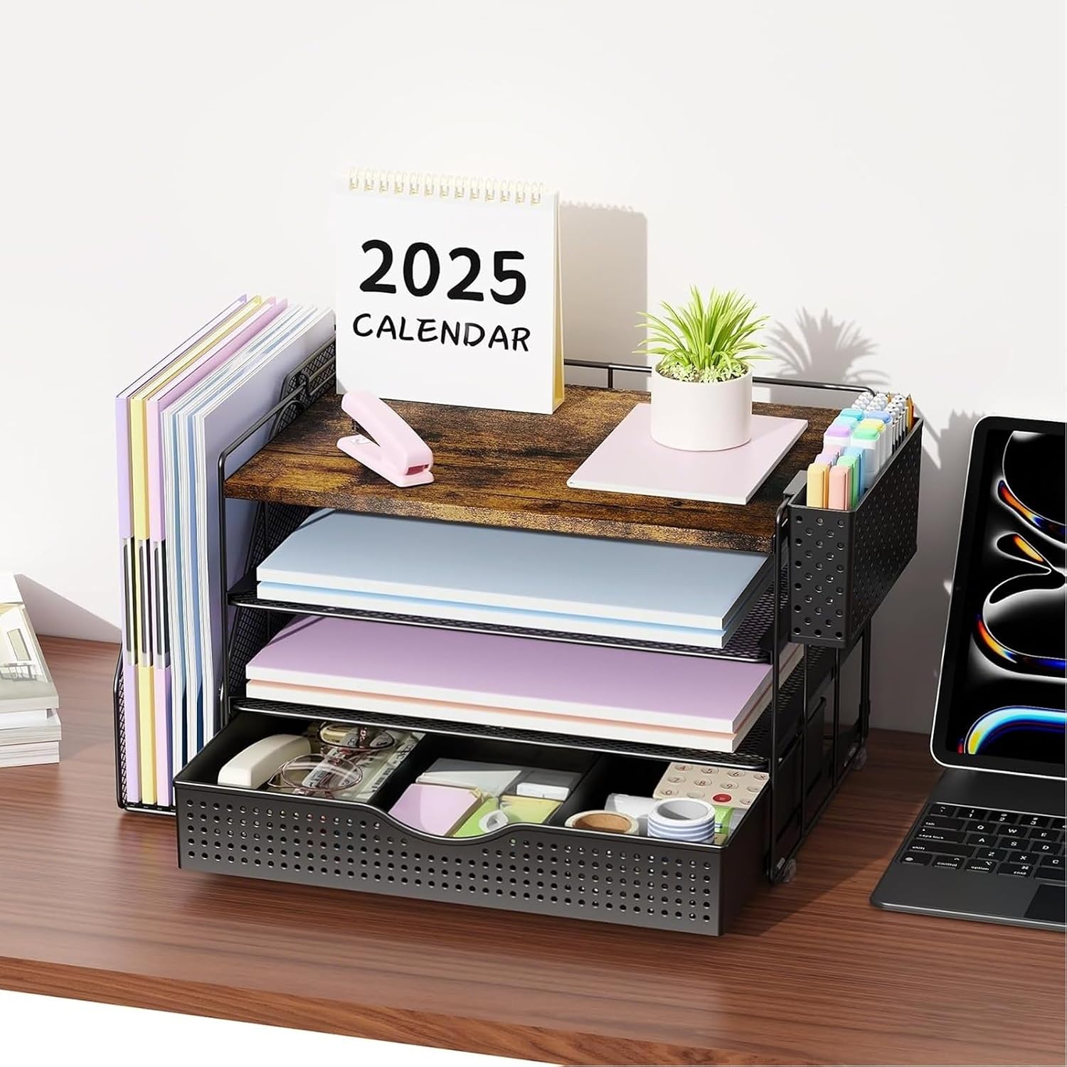 Wood Desk Organizers and Accessories with File Holder & Catalog Racks - Image 5