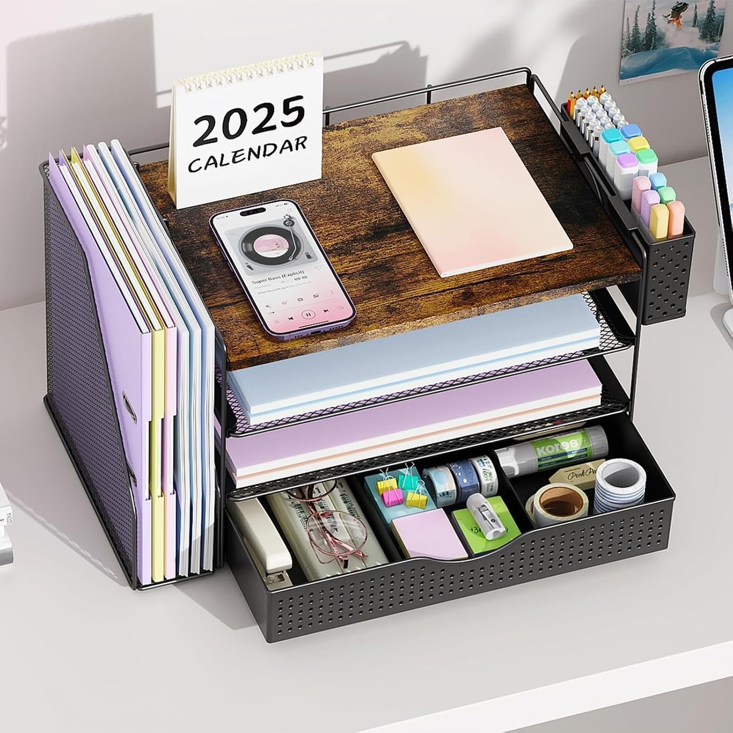 Wood Desk Organizers and Accessories with File Holder & Catalog Racks - Image 6