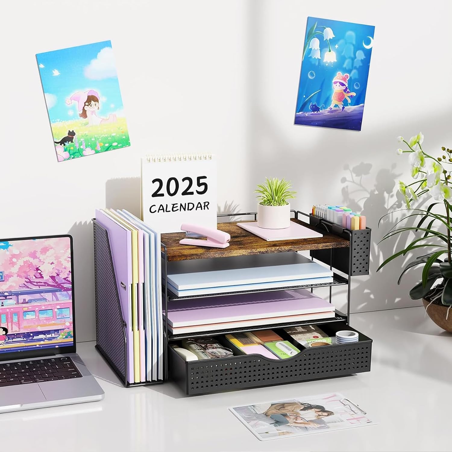 Wood Desk Organizers and Accessories with File Holder & Catalog Racks - Image 7