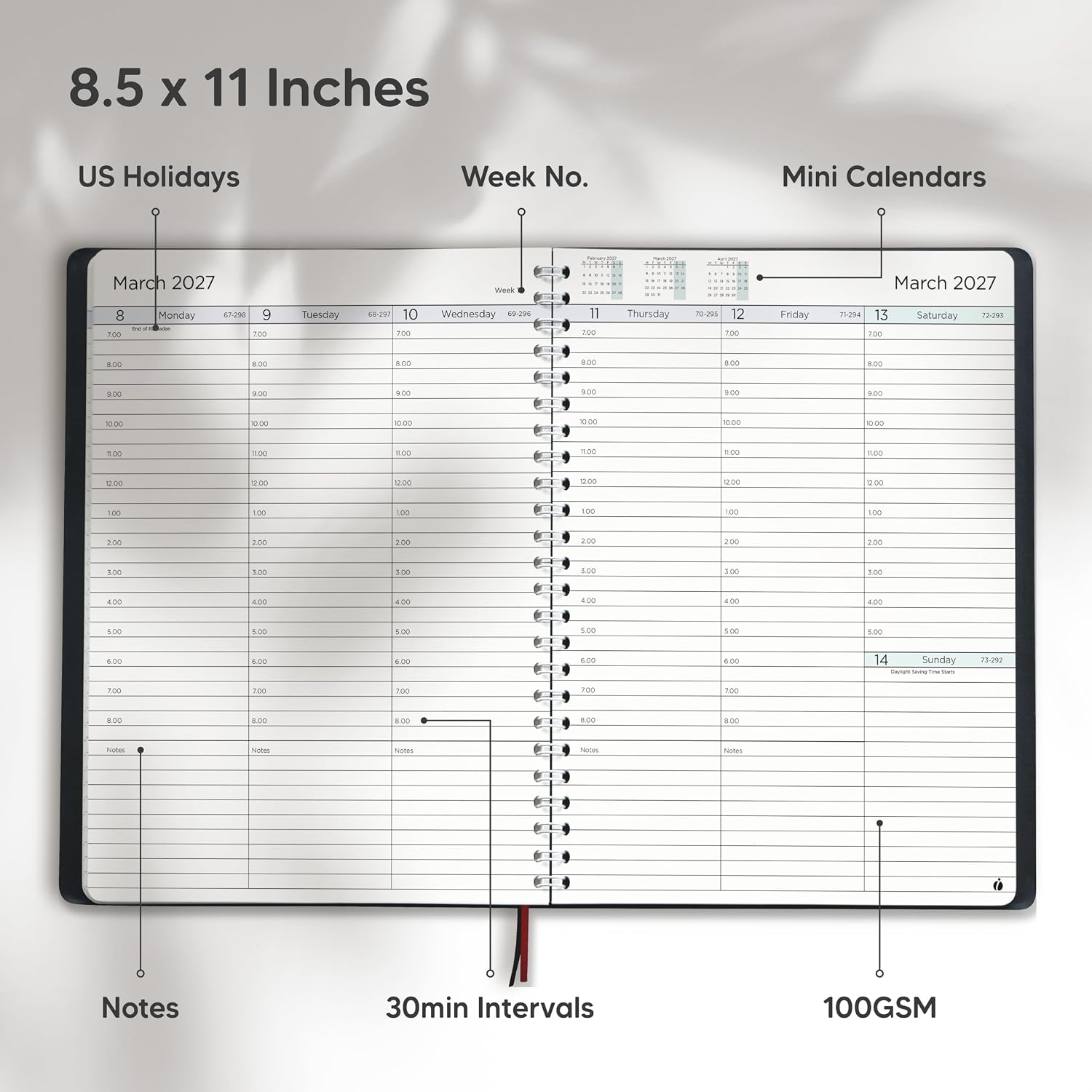 Inamio 2027 Planner Weekly and Monthly – Hourly Appointment Book, 8.5 x 11 - Image 6