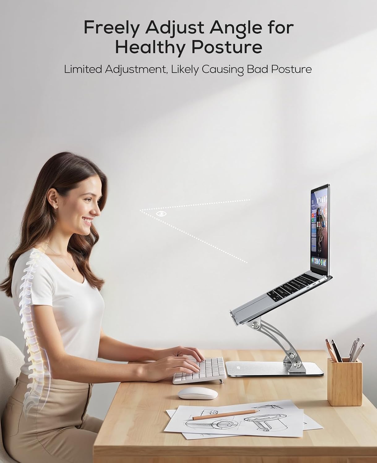 Nulaxy Ergonomic Adjustable Laptop Stand for Desk, Dual Foldable Computer Riser with Advanced Heat-Vent, Heavy-Duty Portable Notebook Holder for Posture Correction, Compatible with Mac 10-16" Laptops - Image 2