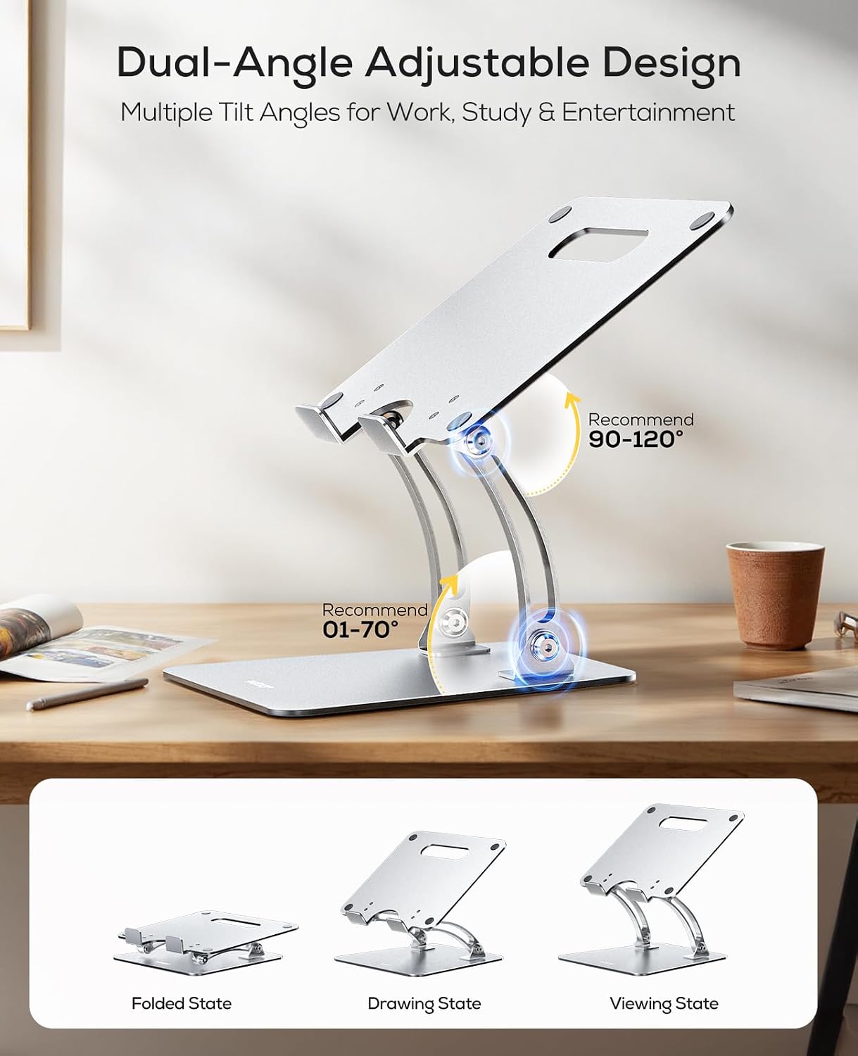 Nulaxy Ergonomic Adjustable Laptop Stand for Desk, Dual Foldable Computer Riser with Advanced Heat-Vent, Heavy-Duty Portable Notebook Holder for Posture Correction, Compatible with Mac 10-16" Laptops - Image 3