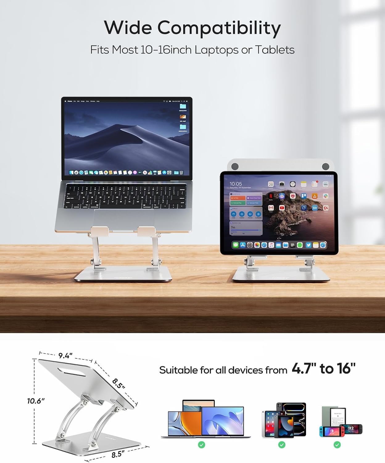 Nulaxy Ergonomic Adjustable Laptop Stand for Desk, Dual Foldable Computer Riser with Advanced Heat-Vent, Heavy-Duty Portable Notebook Holder for Posture Correction, Compatible with Mac 10-16" Laptops - Image 4