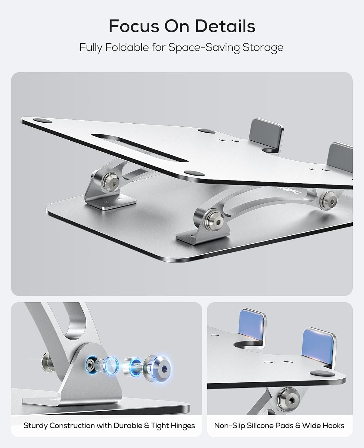 Nulaxy Ergonomic Adjustable Laptop Stand for Desk, Dual Foldable Computer Riser with Advanced Heat-Vent, Heavy-Duty Portable Notebook Holder for Posture Correction, Compatible with Mac 10-16" Laptops - Image 6
