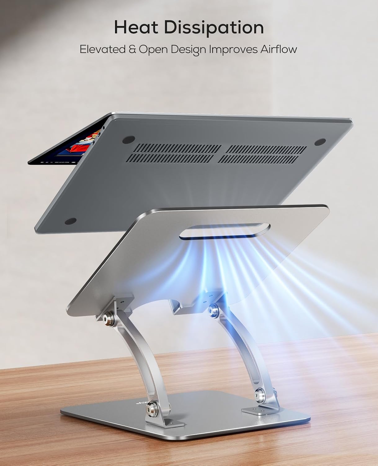 Nulaxy Ergonomic Adjustable Laptop Stand for Desk, Dual Foldable Computer Riser with Advanced Heat-Vent, Heavy-Duty Portable Notebook Holder for Posture Correction, Compatible with Mac 10-16" Laptops - Image 7