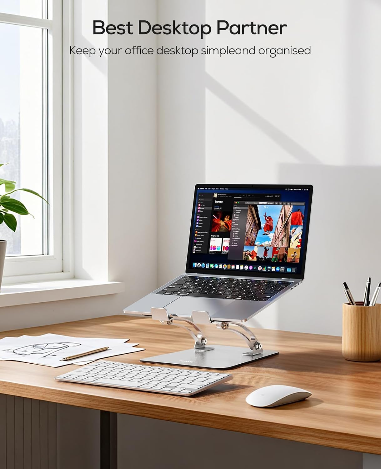 Nulaxy Ergonomic Adjustable Laptop Stand for Desk, Dual Foldable Computer Riser with Advanced Heat-Vent, Heavy-Duty Portable Notebook Holder for Posture Correction, Compatible with Mac 10-16" Laptops - Image 8