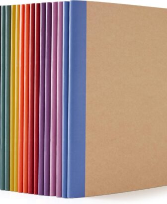 feela 16 Pack Composition Notebooks Bulk, Kraft Cover Lined Blank College Ruled Composition Travel Journals with Jewel Tone Spines For Women Students, 60 Pages, 8.3”x 5.5”, A5, 8 Vintage Colors
