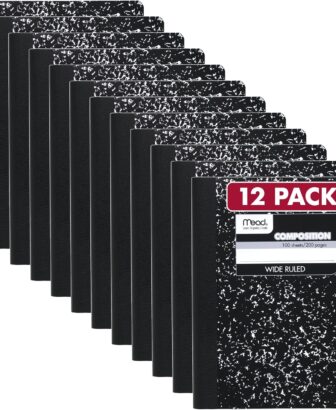 Mead Composition Notebook, Wide Ruled Paper, 7.5" x 9.75", 100 Sheets, Black Marble, 12 Pack (72936)
