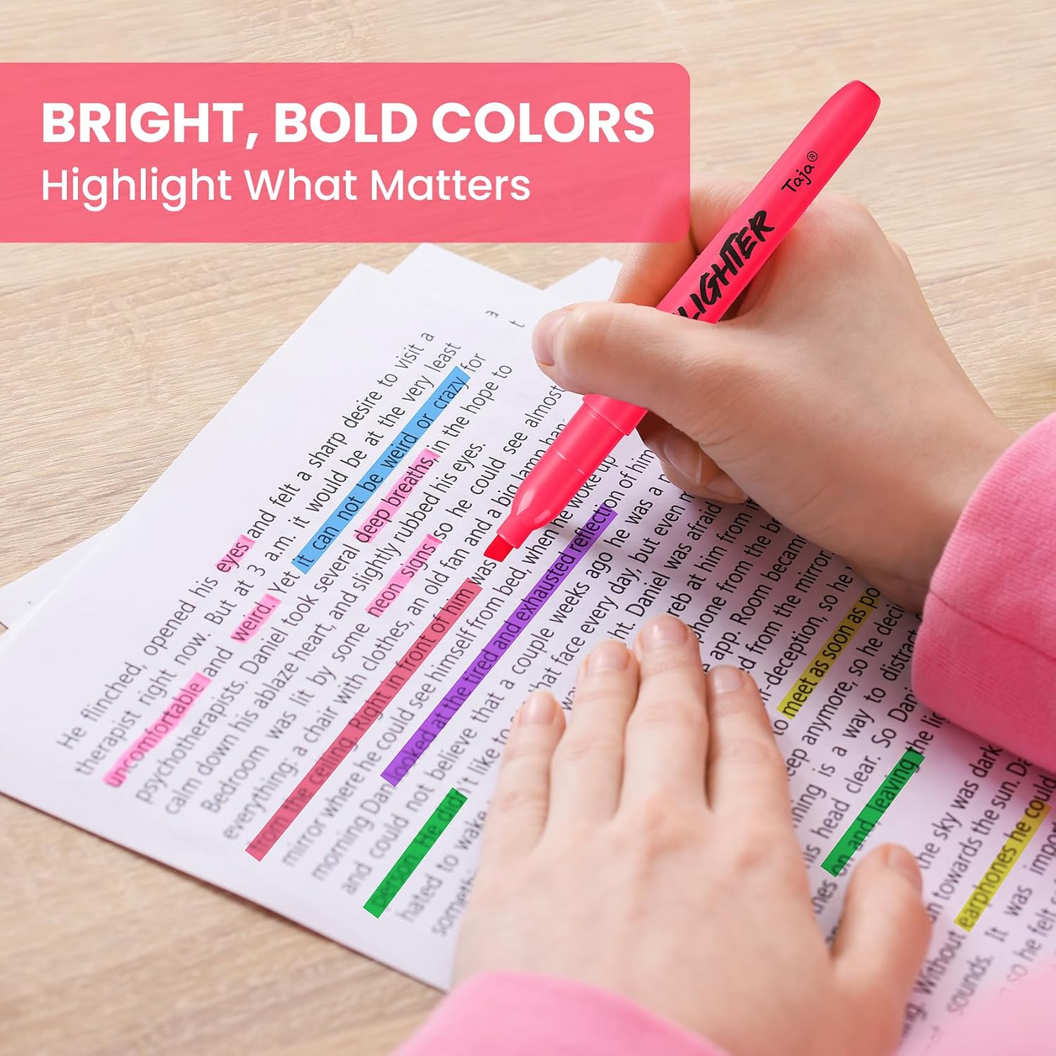 Taja 96 Pack Highlighters, 6 Assorted Colors, Value Bulk Pack, Chisel Tip - Image 6