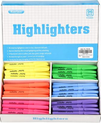 Rarlan Highlighters, Chisel Tip, Assorted Fluorescent, 96 Count Bulk Pack