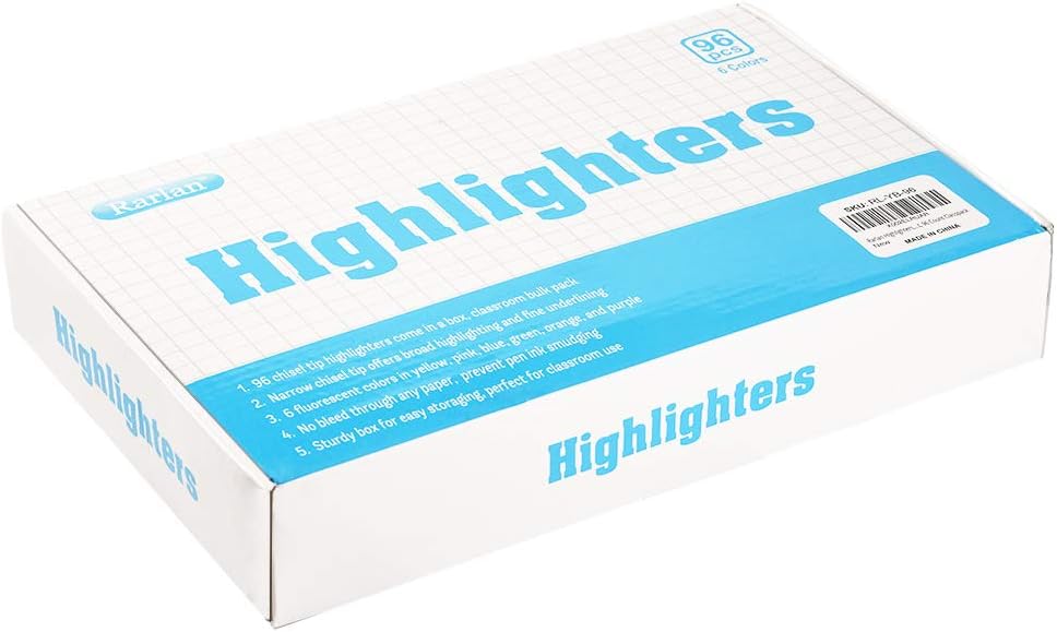 Rarlan Highlighters, Chisel Tip, Assorted Fluorescent, 96 Count Bulk Pack - Image 4